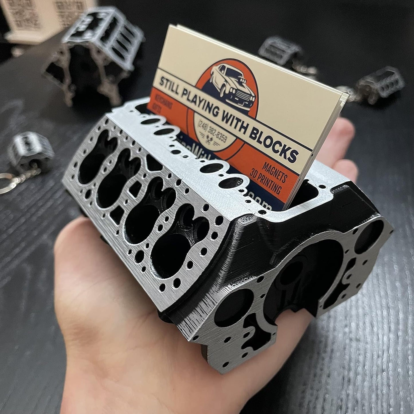 Big Block Chevy Business Card Holder – Unique Mini V8 Engine Desk Organizer