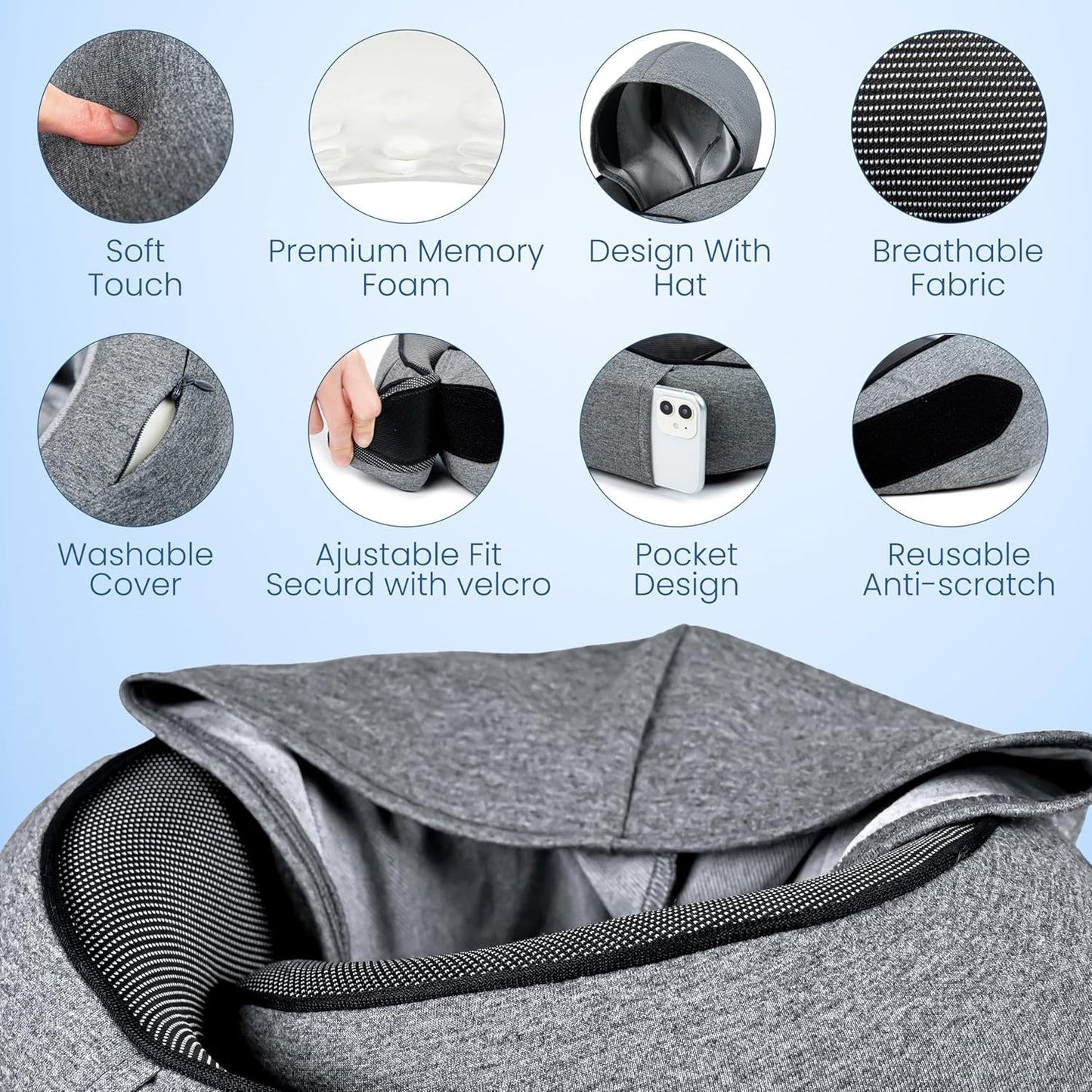 Travel Pillow for Long Flights – Memory Foam Neck Pillow