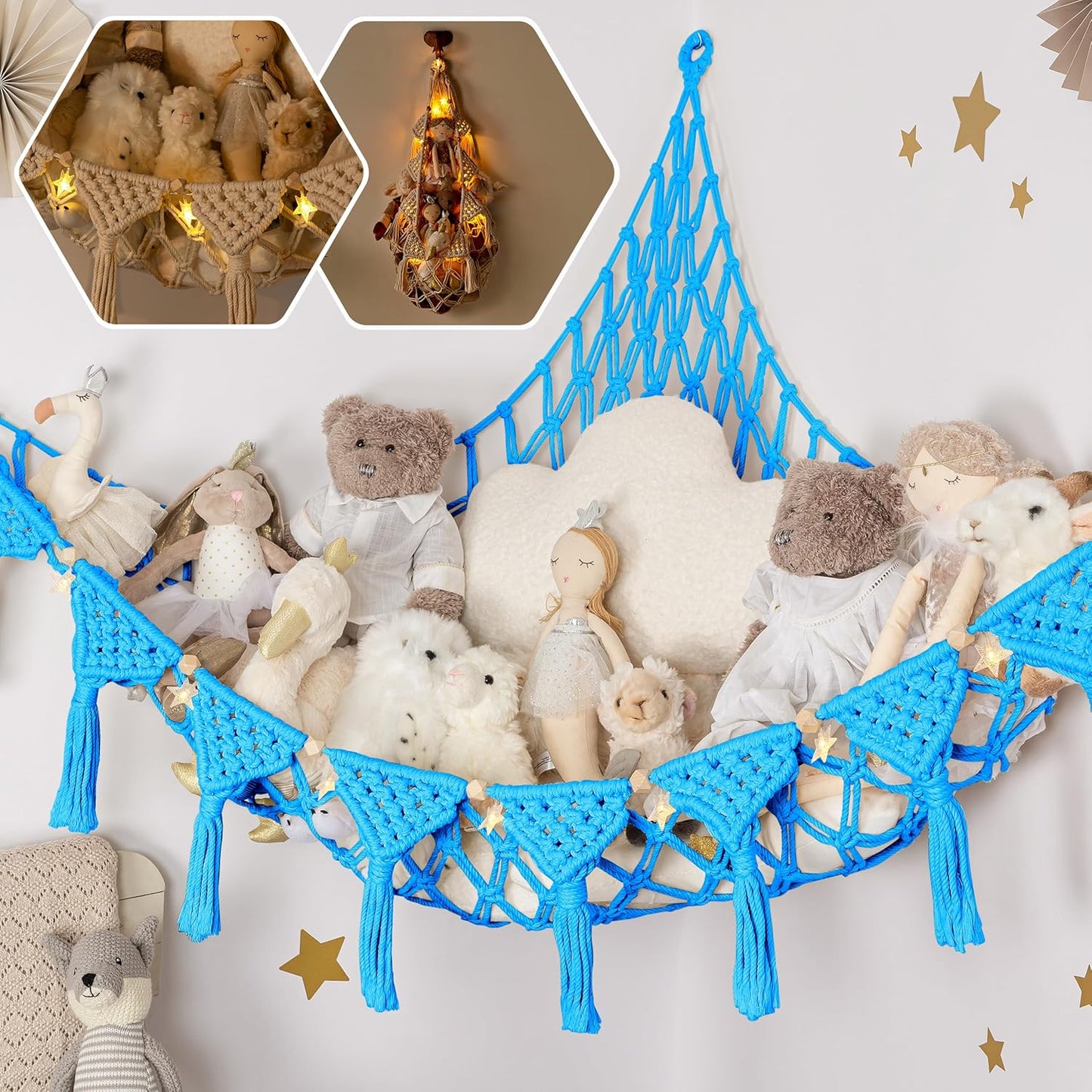 Plush Animal Corner Hammock | Natural Cotton Toy Storage Net