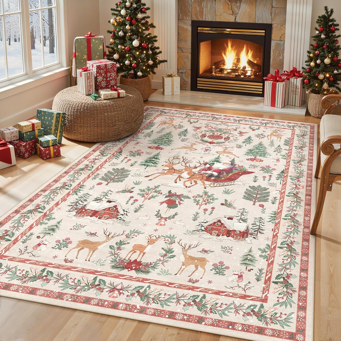 Christmas Runner Rug 2x8 Beige – Washable Non-Slip Carpet for Hallway, Kitchen, and Bathroom