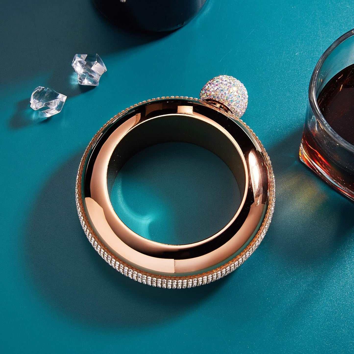 Bracelet Flask – Creative 304 Stainless Steel Hidden Alcohol Bottle with Crystal Cap, 3.5 oz