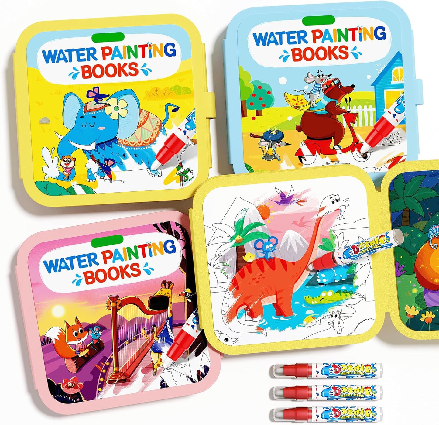 Reusable Water Coloring Book for Kids – 3 Pack Magic Water Drawing Books with Water Pens