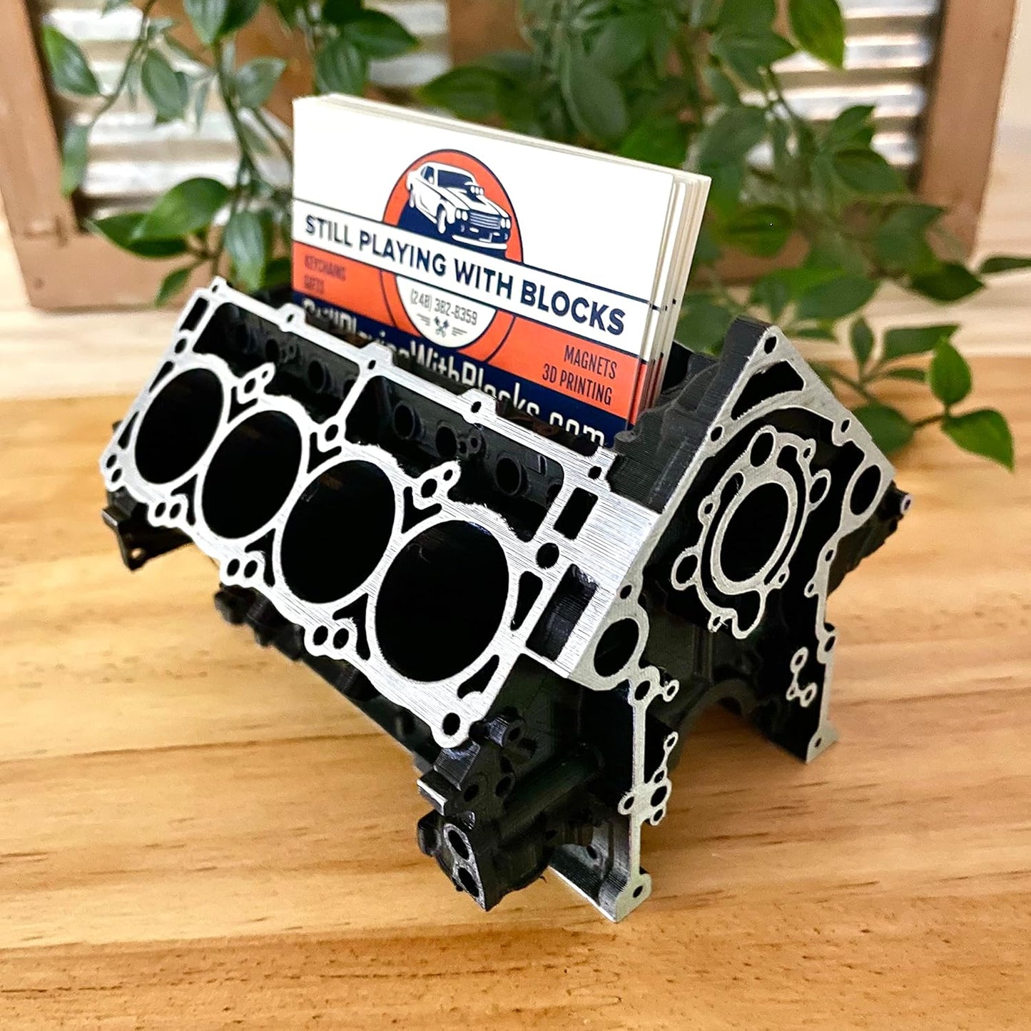 Big Block Chevy Business Card Holder – Unique Mini V8 Engine Desk Organizer