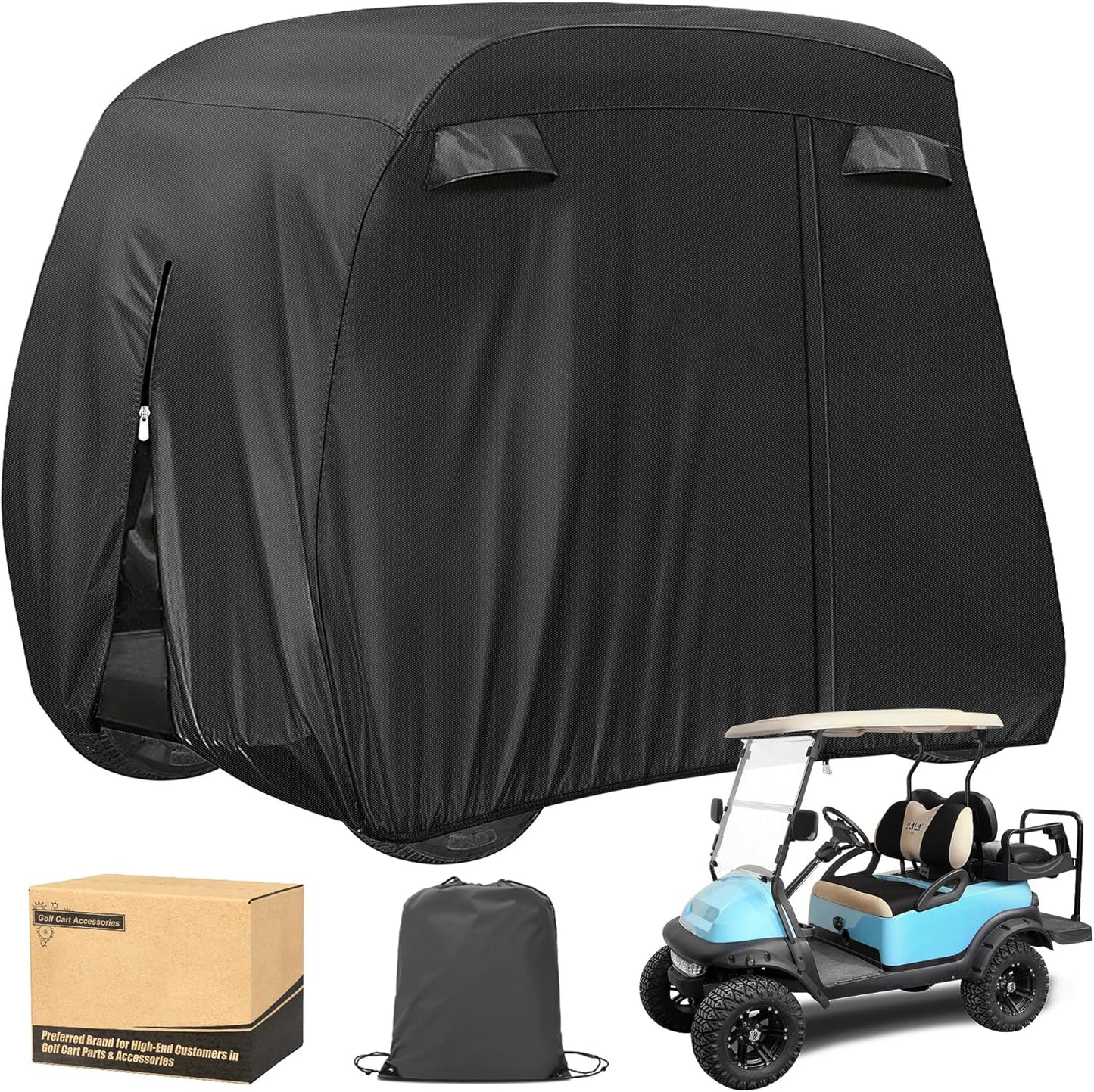 Passenger Golf Cart Cover – 420D Waterproof Durable Polyester with 3 Zipper Doors