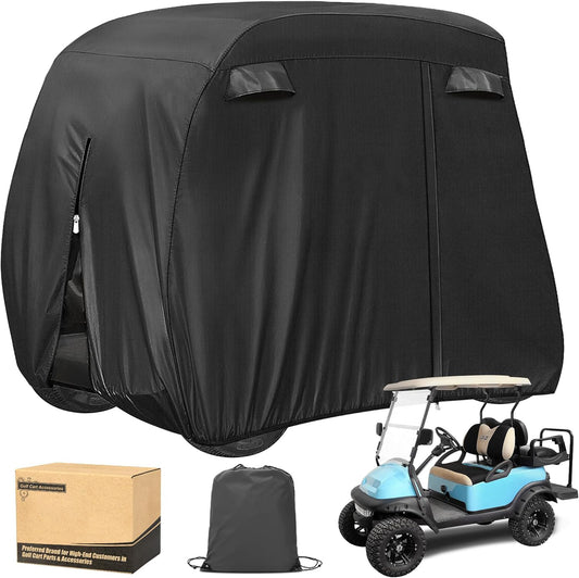 Passenger Golf Cart Cover – 420D Waterproof Durable Polyester with 3 Zipper Doors