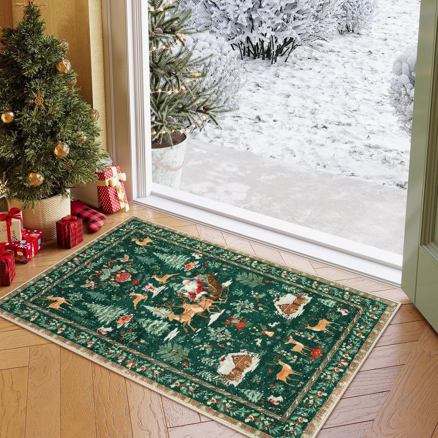 Christmas Runner Rug 2x8 Beige – Washable Non-Slip Carpet for Hallway, Kitchen, and Bathroom