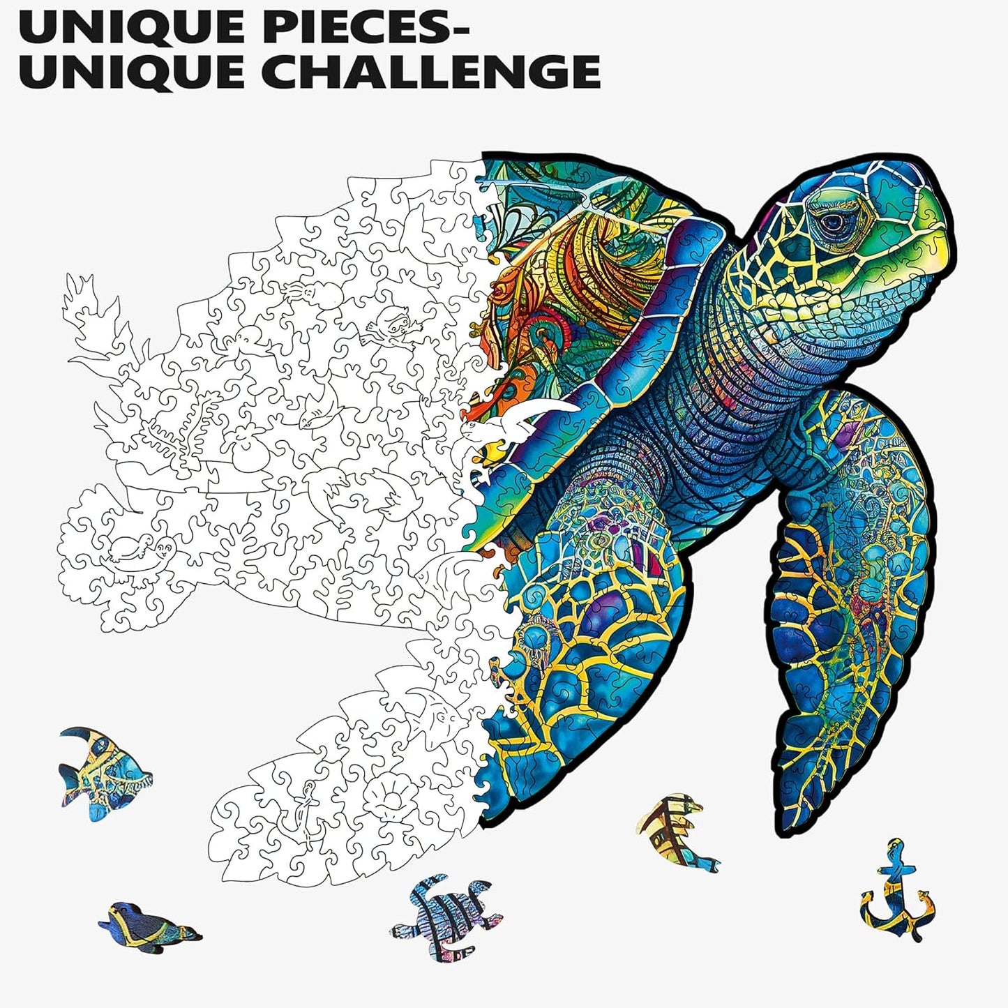 Wooden Jigsaw Puzzle – Sea Turtle Puzzle 300 Pieces | Unique Shape Puzzle