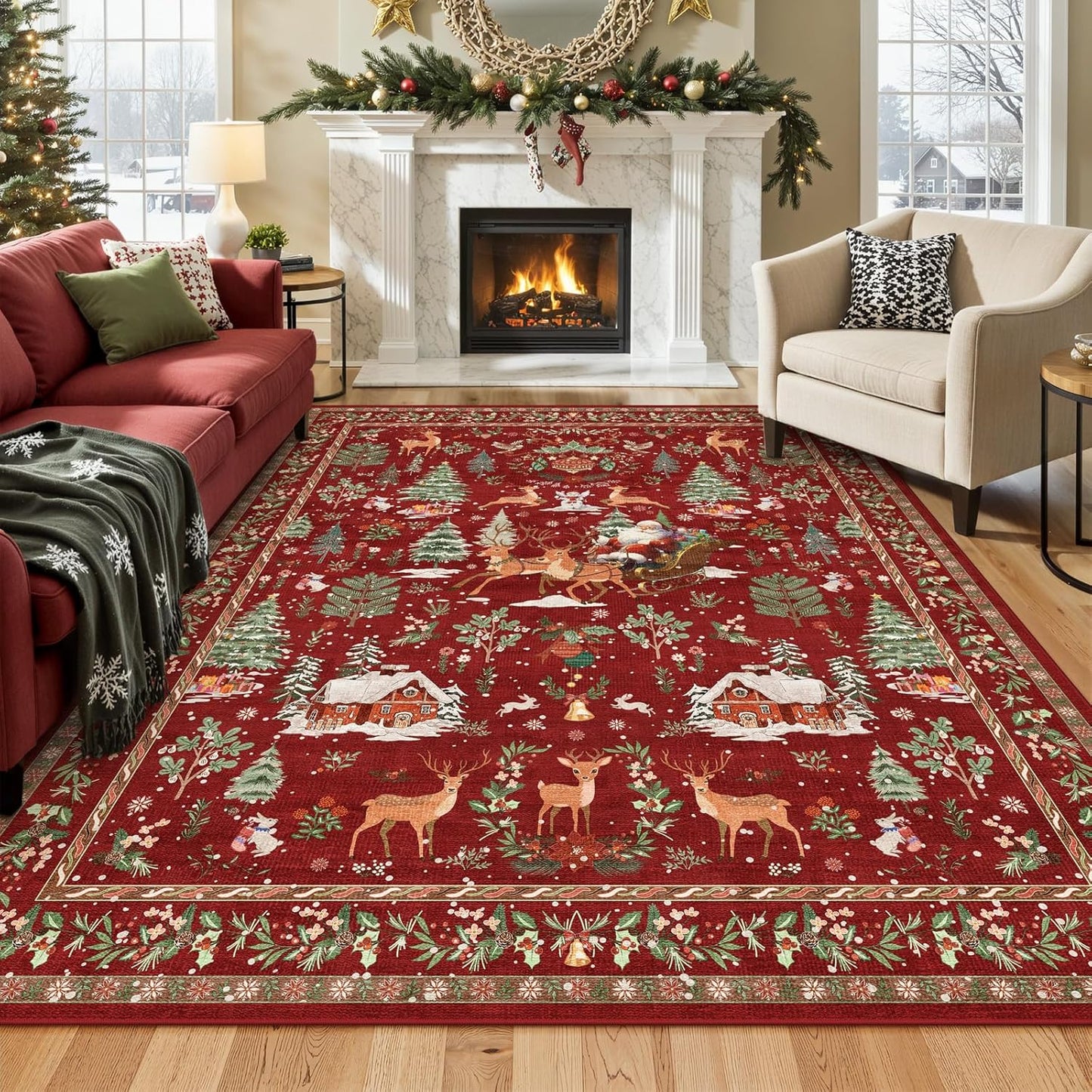 Christmas Runner Rug 2x8 Beige – Washable Non-Slip Carpet for Hallway, Kitchen, and Bathroom