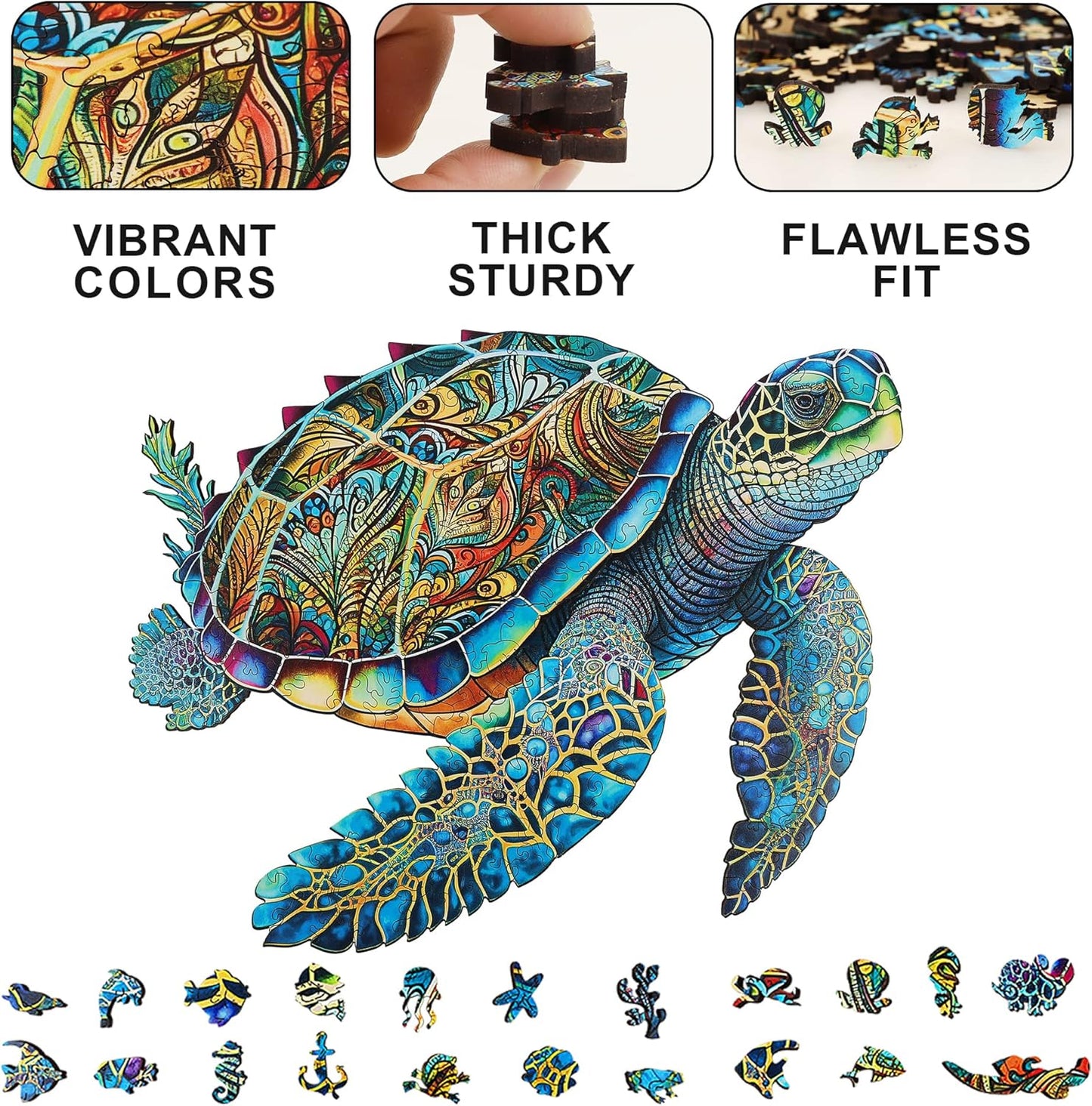 Wooden Jigsaw Puzzle – Sea Turtle Puzzle 300 Pieces | Unique Shape Puzzle