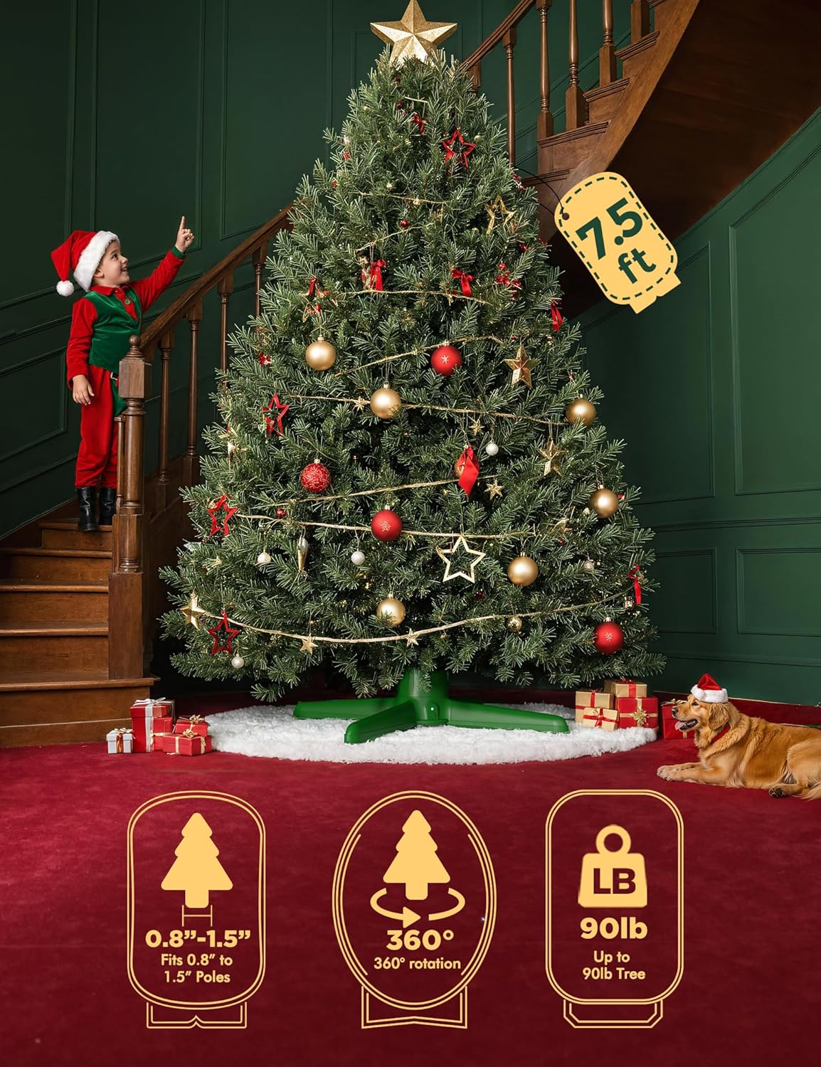 Upgraded Rotating Christmas Tree Stand – UL Certified with Remote Control