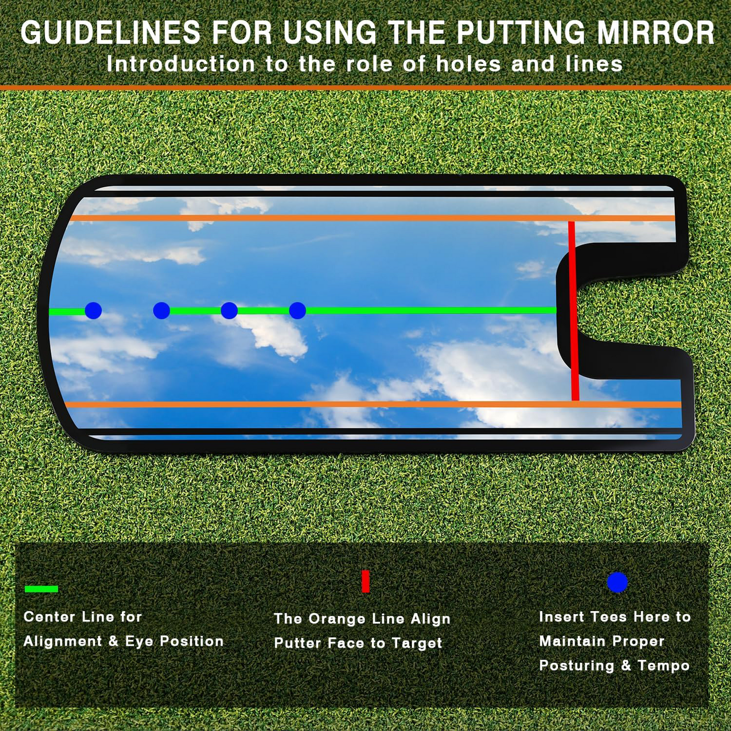 Golf Putting Mirror – Alignment Training Aid with Putting Cup & Tees