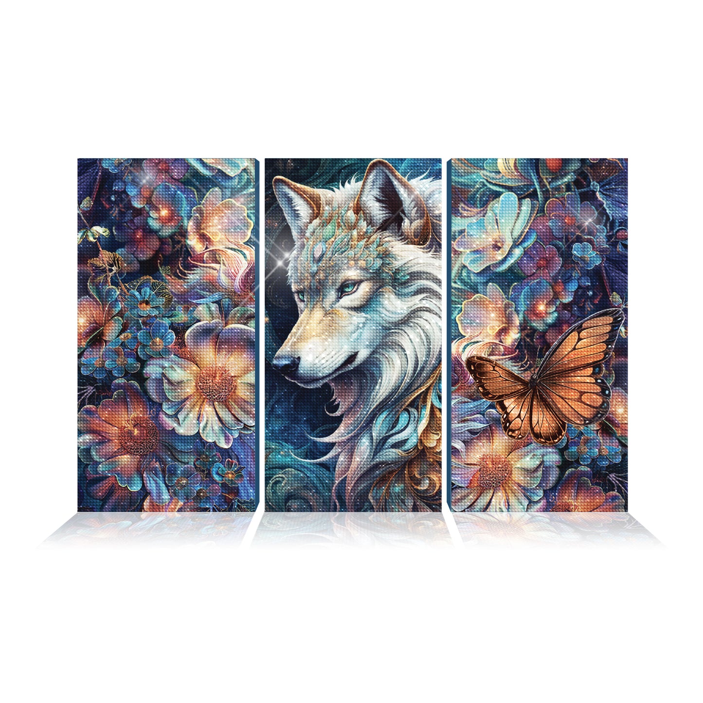Mystic Wolf Diamond Painting Kit for Adults – Relaxing 3-Panel DIY Art Canvas Set