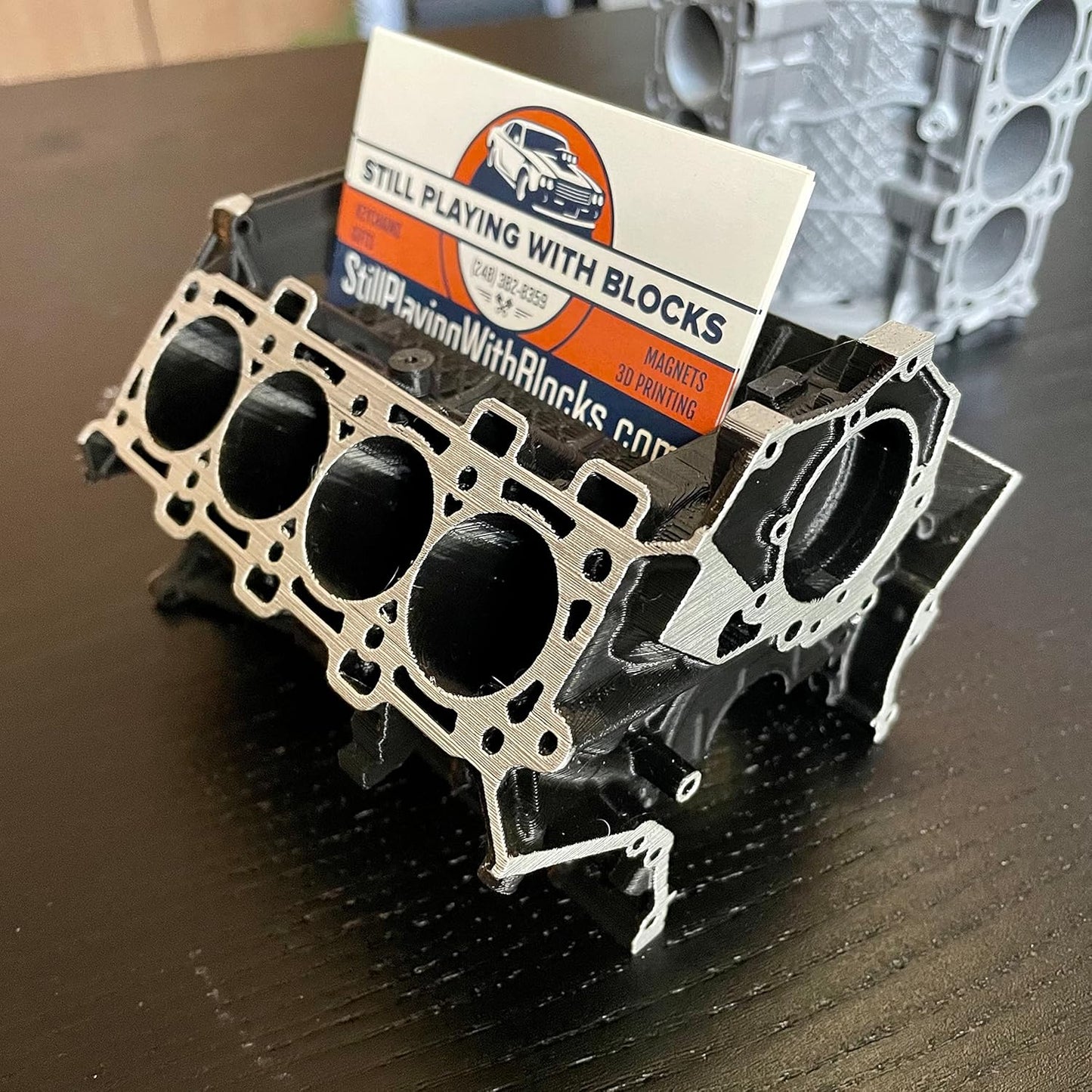Big Block Chevy Business Card Holder – Unique Mini V8 Engine Desk Organizer