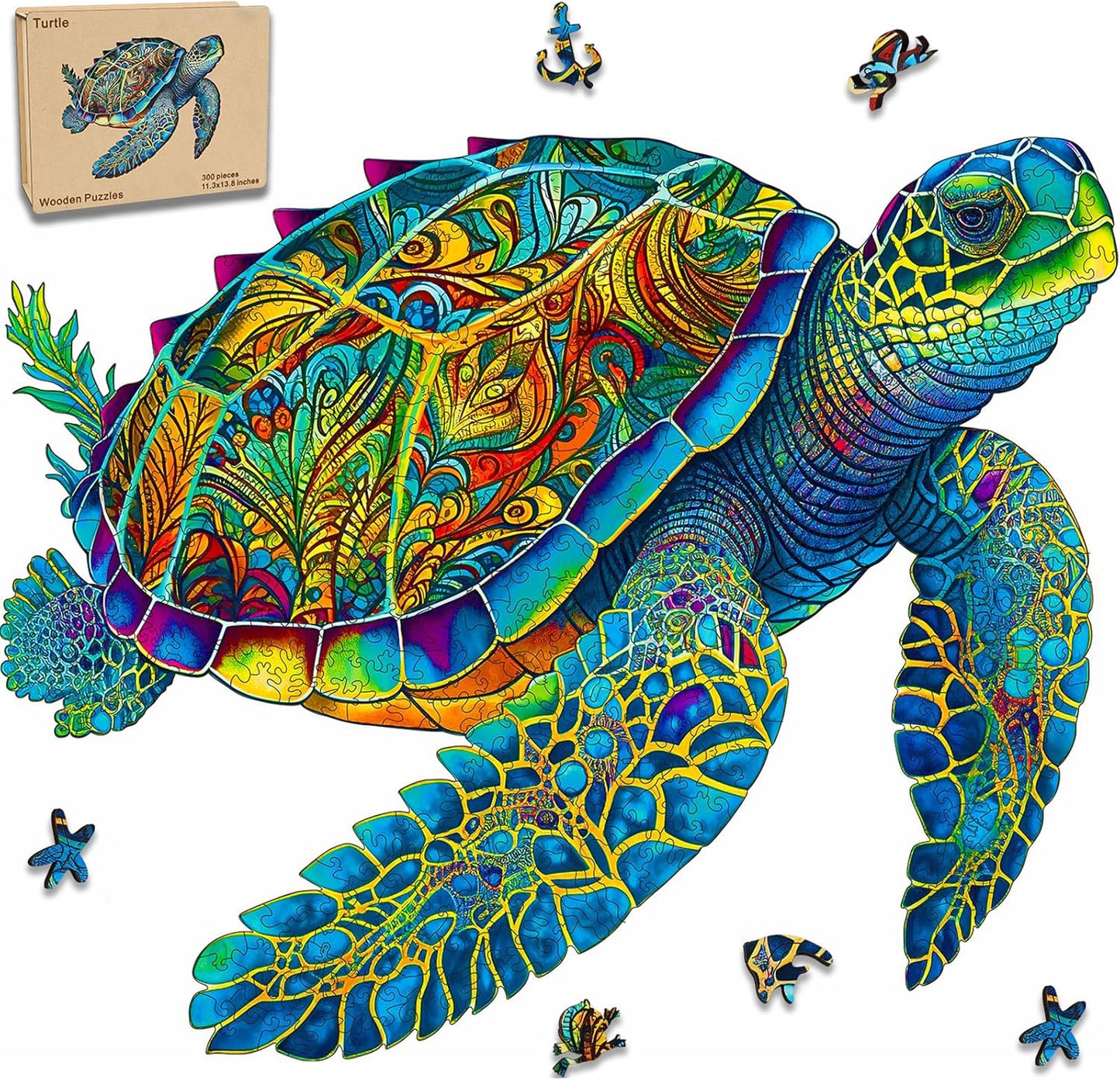 Wooden Jigsaw Puzzle – Sea Turtle Puzzle 300 Pieces | Unique Shape Puzzle