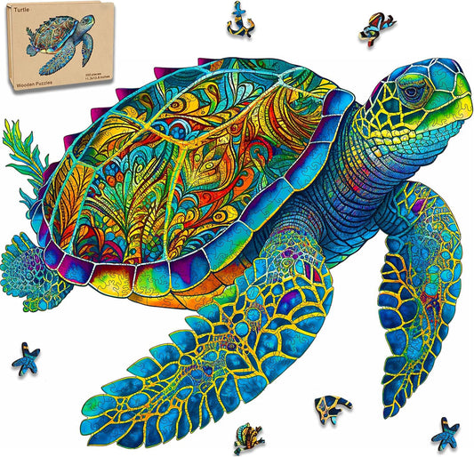 Wooden Jigsaw Puzzle – Sea Turtle Puzzle 300 Pieces | Unique Shape Puzzle