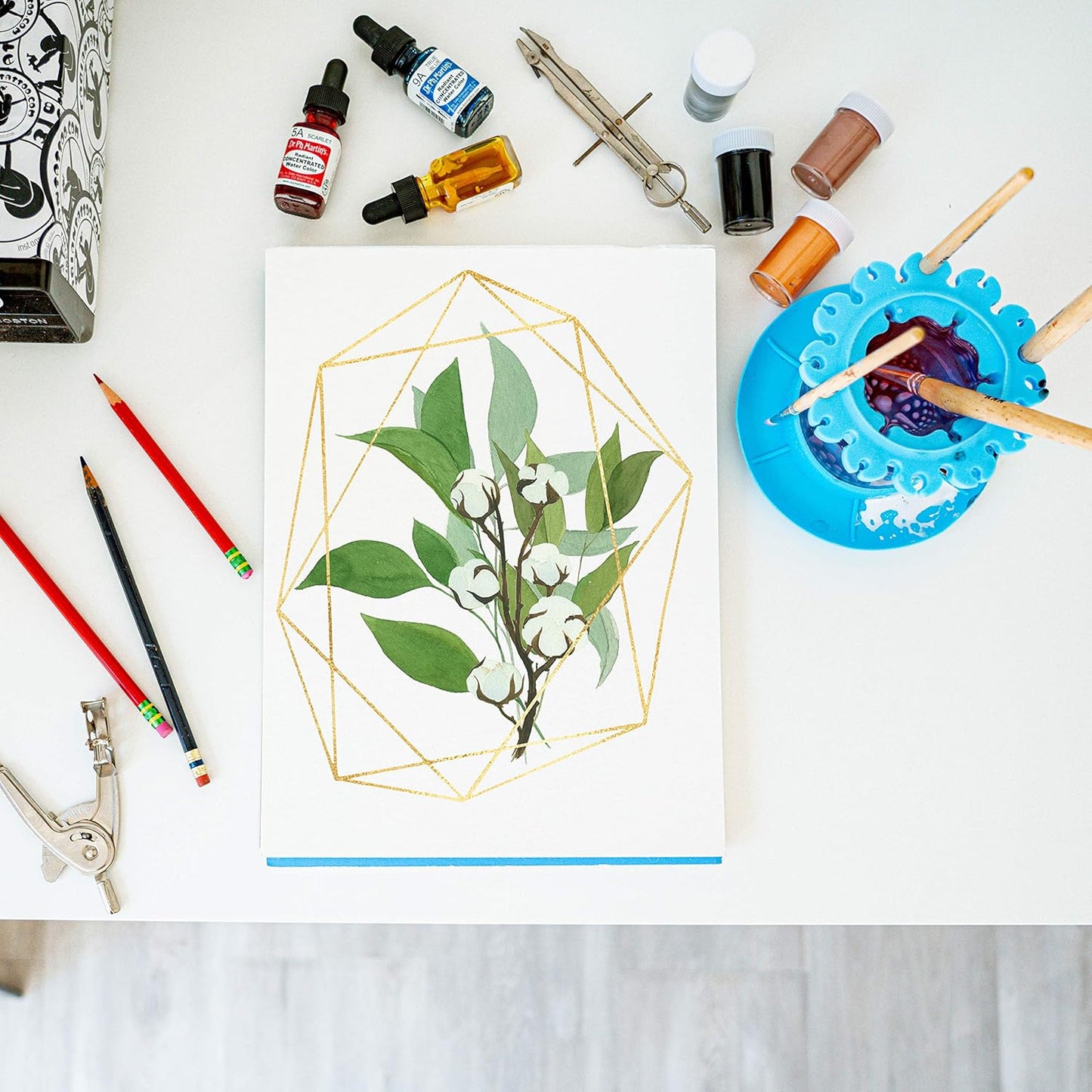 Paint Brush Cleaner Cup – Anti-Spill Rinse Cup with Brush Holder, Rubber Scraper & Drip Tray