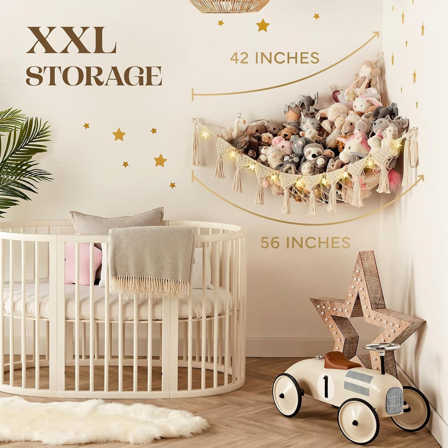 Plush Animal Corner Hammock | Natural Cotton Toy Storage Net