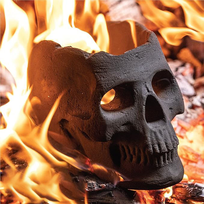 Ceramic Fireproof Skull – Perfect for Halloween Decor | Available in Black & White | Ideal for Fire Pits, Fireplaces, and Campfires | High-Temperature Ceramic | Compatible with Gas Fires