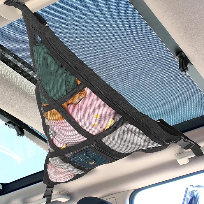 Car Ceiling Cargo Net Organizer – Double-Layer Mesh Overhead Storage for SUVs, Jeeps & Trucks