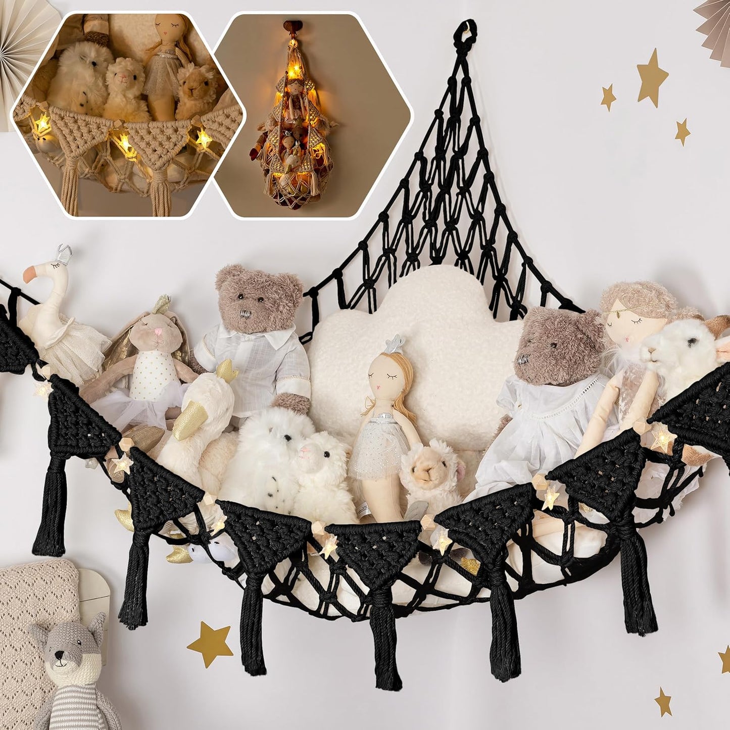 Plush Animal Corner Hammock | Natural Cotton Toy Storage Net