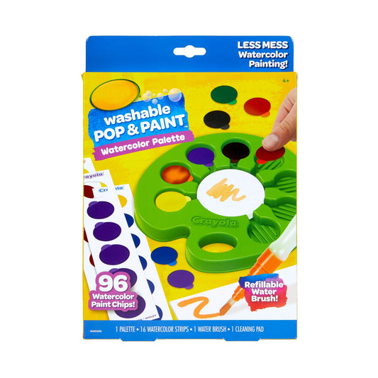 Washable Watercolor Palette Paint Set – 96 Disposable Paint Chips with Refillable Water Brush