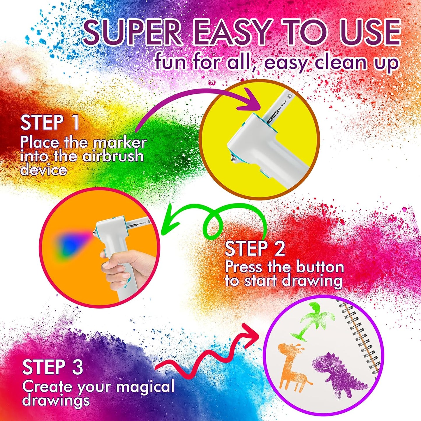 Children's Airbrush Marker Set – Creative DIY Art Kit with Washable Markers & Stencils