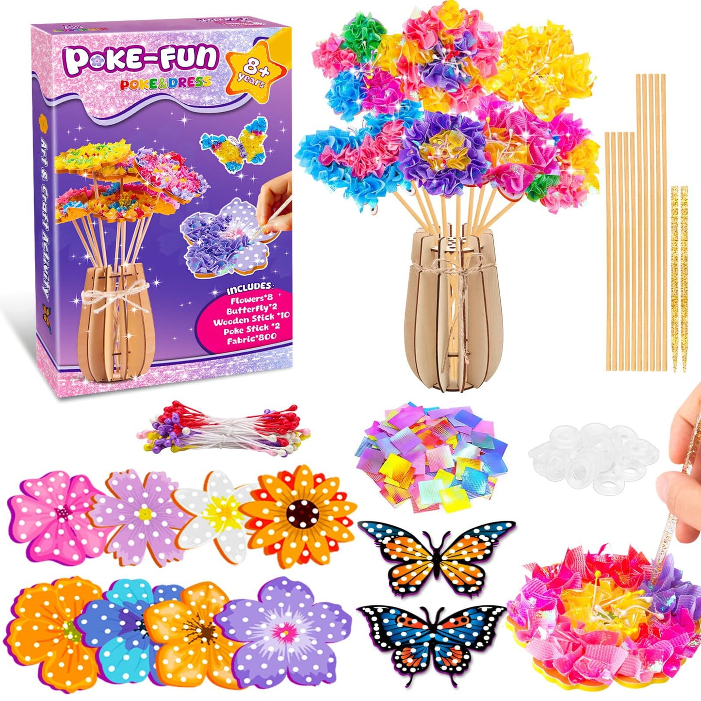 Poke Art Bouquet Set – Creative Flower Craft Toy with Wooden Vase