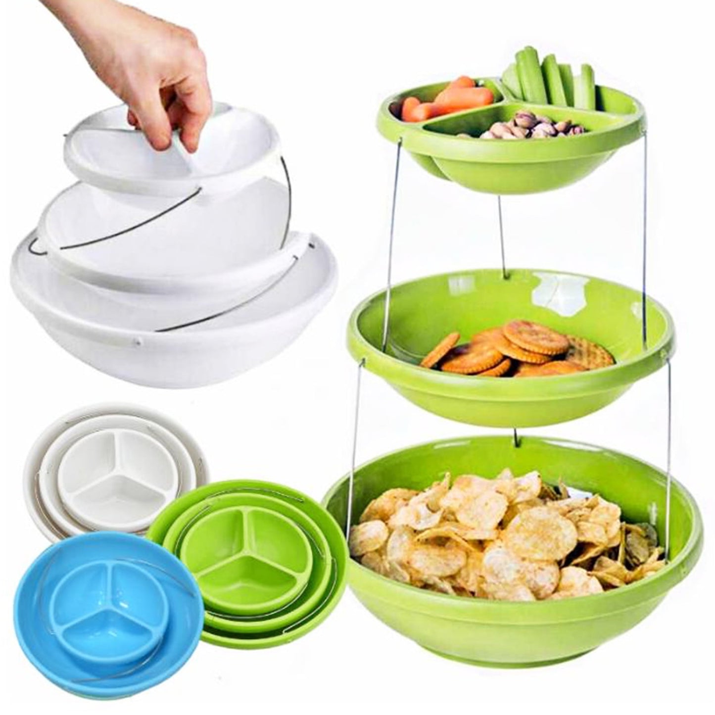 2/3 Tier Twist Fold Party Bowl Serving Plate – Collapsible Snack & Fruit Platter