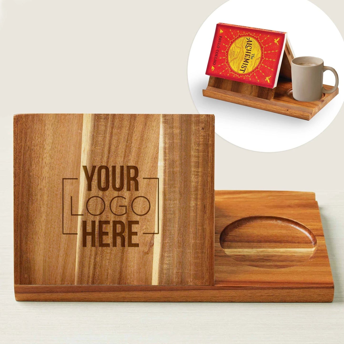 Sleek Wooden Reading Valet Organizer – Stylish Desk Storage for Books, Mugs & Pens