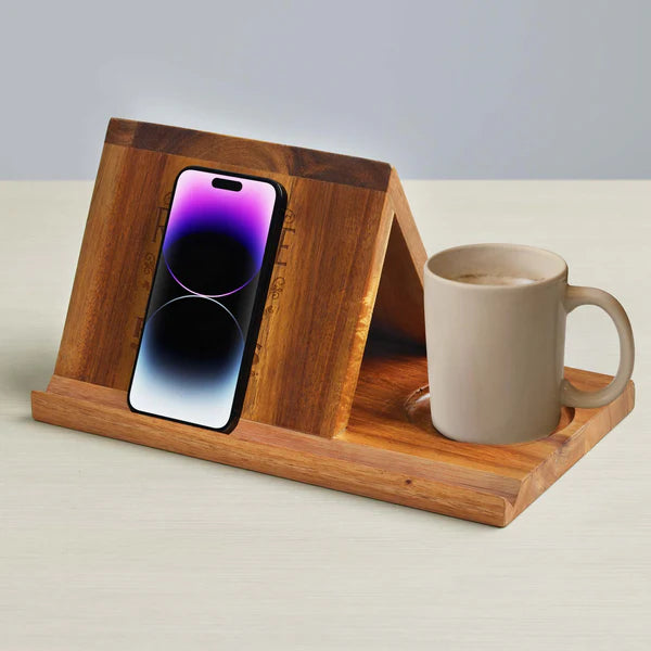 Sleek Wooden Reading Valet Organizer – Stylish Desk Storage for Books, Mugs & Pens