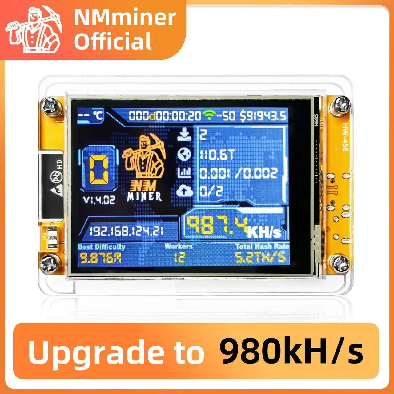 NerdMiner V2 Bitcoin mining rig, NMMiner ESP-WROOM-32, ESP32 development board