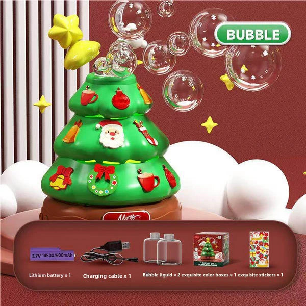 Christmas Tree Bubble Music Box Toy – Automatic Rotating Light-Up Bubble Machine