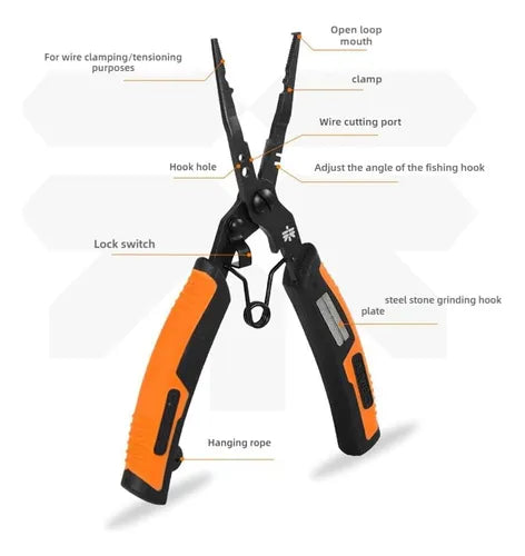Extended Multi-Function Fishing Pliers – with Scissors, Long-Nose Hook Remover, Hook Tyer, and Line Cutter