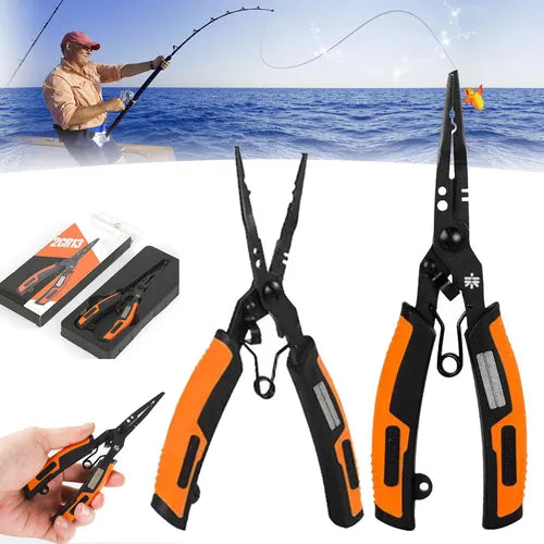 Extended Multi-Function Fishing Pliers – with Scissors, Long-Nose Hook Remover, Hook Tyer, and Line Cutter