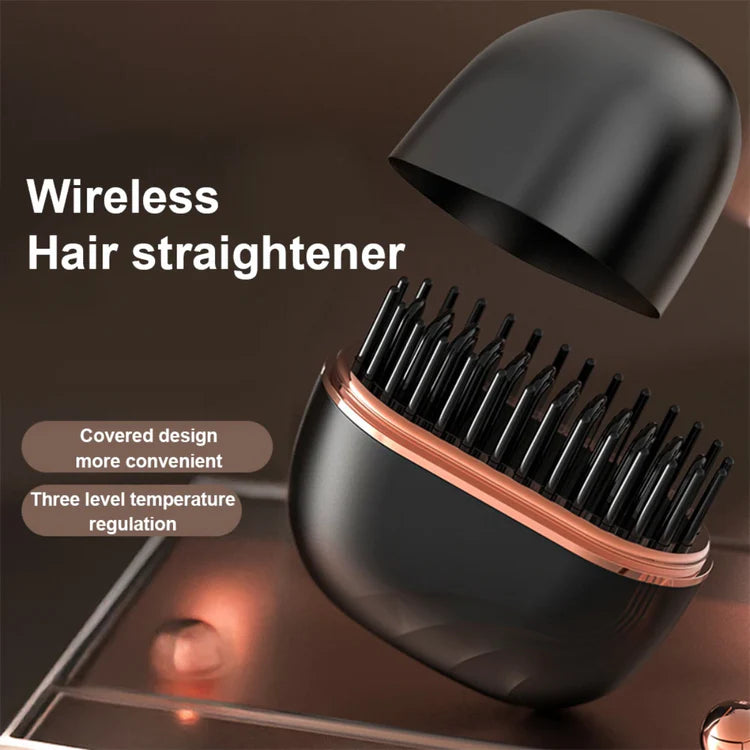 Mini Cordless Hair Straightener Brush – Portable USB Rechargeable Hair Styling Tool