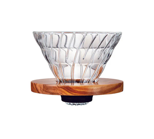 Glass Coffee Dripper – Olive Wood Handle  Manual Pour-Over Brewer for Fresh