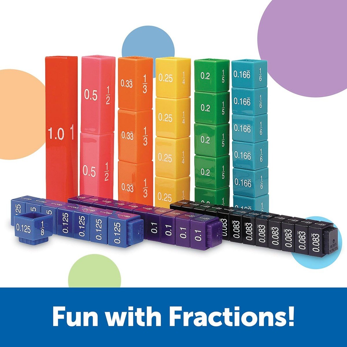Fraction & Decimal Interlocking Cubes – 51-Piece Math Learning Set