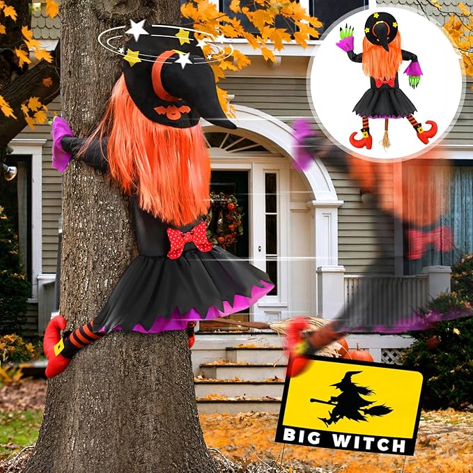 Outdoor Halloween Crashing Witch Decoration – 44" Hanging Tree Witch Decor