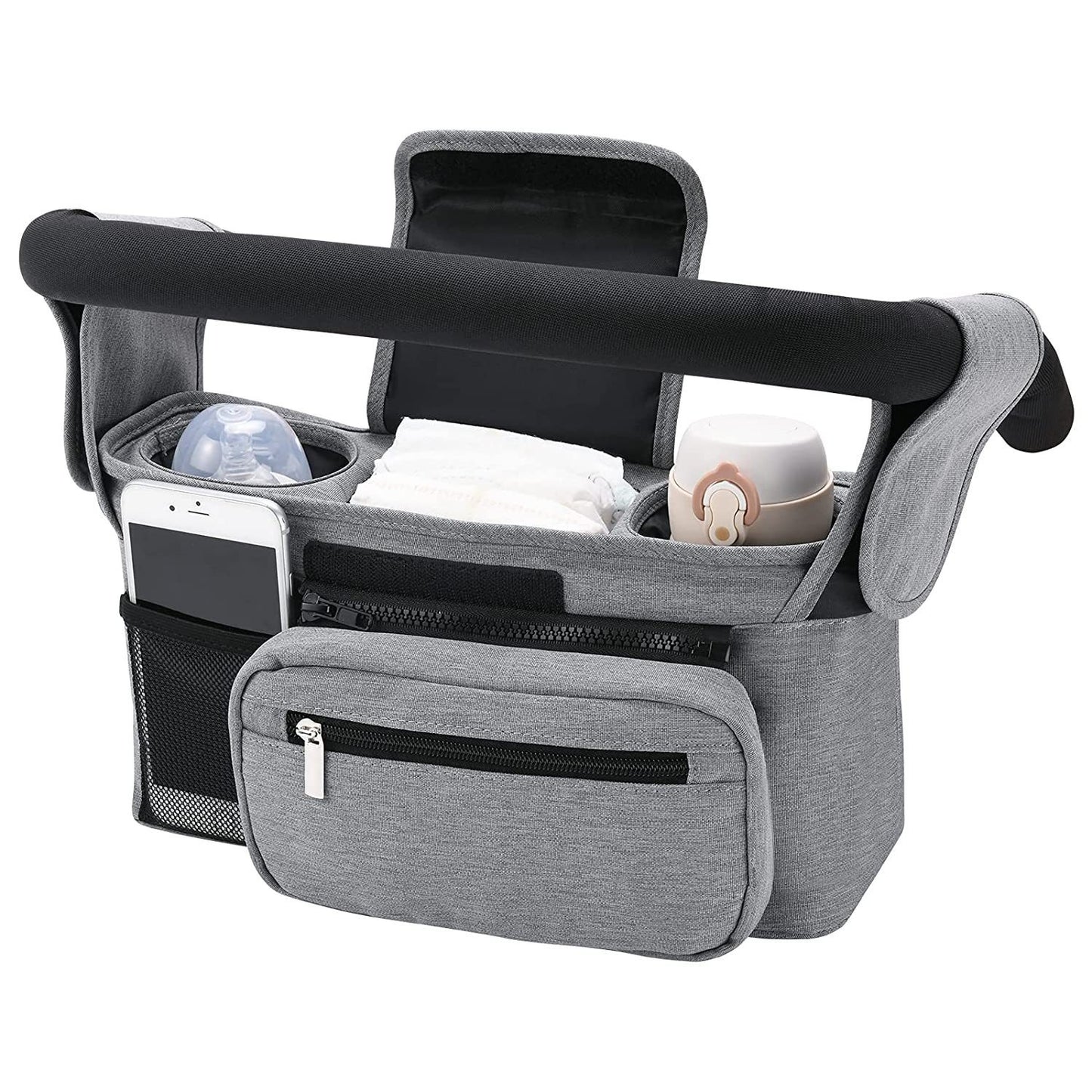 Universal Stroller Organizer with 2 Insulated Cup Holders & Detachable Wristlet