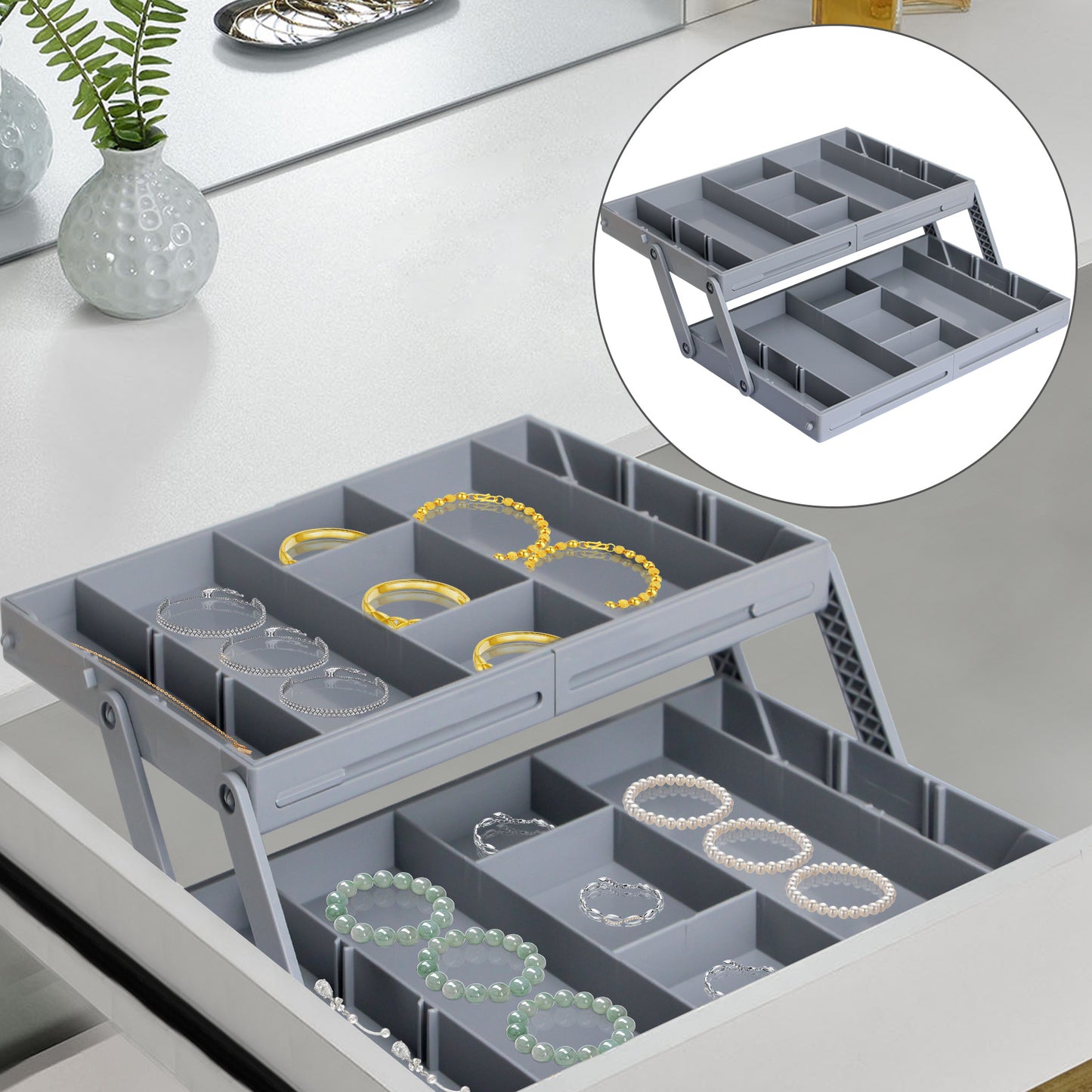 Multi-Layer Smart Drawer Organizer – 3-Tier Expandable Storage Box | Adjustable Dividers | For Kitchen, Bathroom, Makeup & Office Supplies