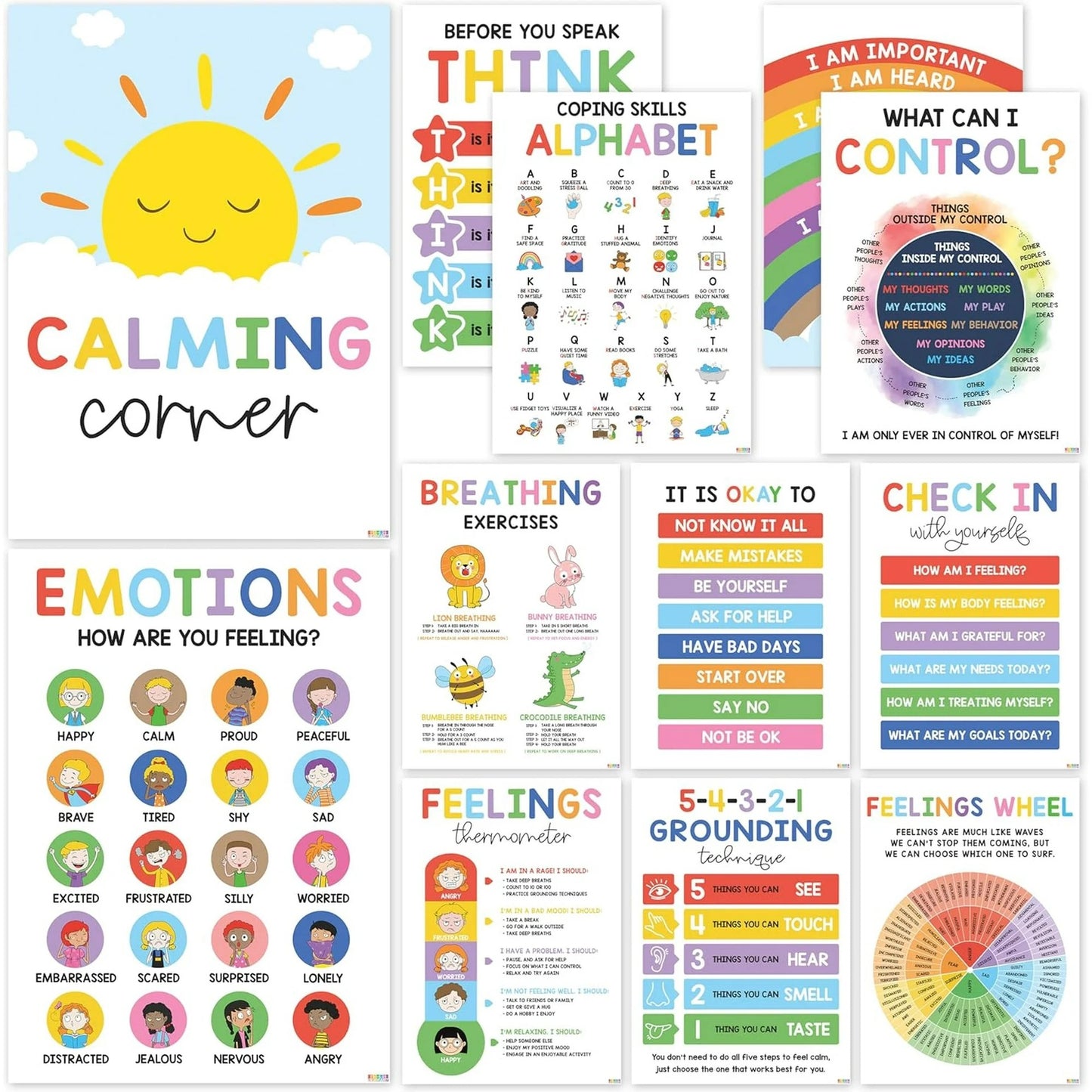 Calm Corner Classroom Posters – 12-Pack Emotional Regulation Wall Décor