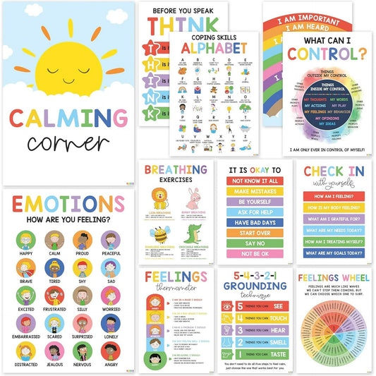 Calm Corner Classroom Posters – 12-Pack Emotional Regulation Wall Décor