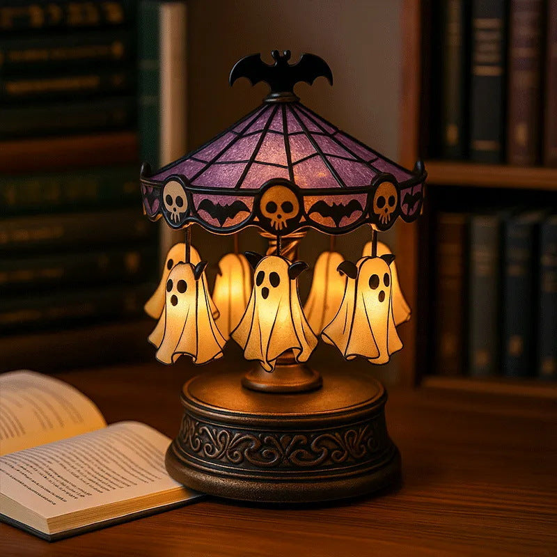 Ghost Carousel Lamp – Halloween Ghost Night Light | USB Rechargeable Decorative Light