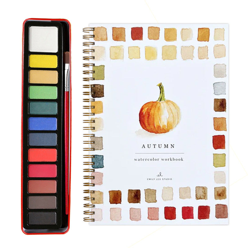 Watercolor Workbook with Paint Set – Beginner Watercolor Practice Book with 12 Colors & Brush