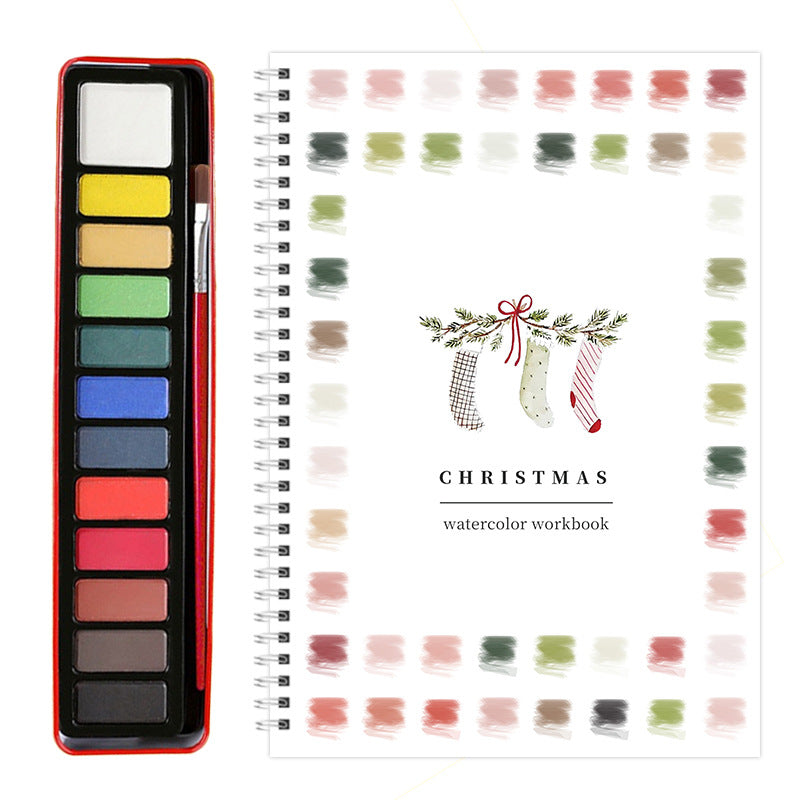 Watercolor Workbook with Paint Set – Beginner Watercolor Practice Book with 12 Colors & Brush