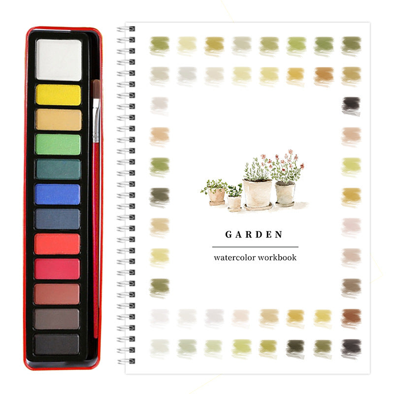 Watercolor Workbook with Paint Set – Beginner Watercolor Practice Book with 12 Colors & Brush