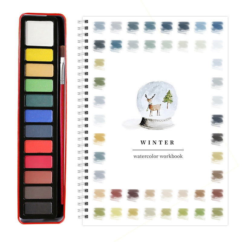 Watercolor Workbook with Paint Set – Beginner Watercolor Practice Book with 12 Colors & Brush