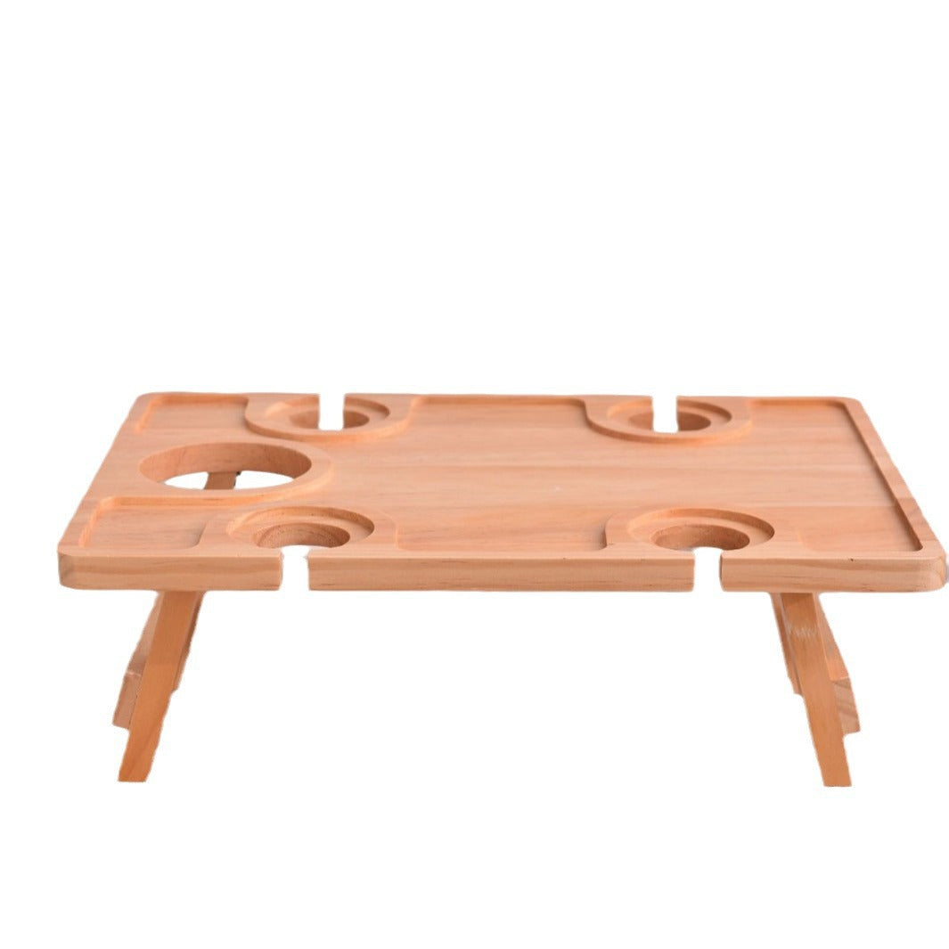 Portable Wine Picnic Table – Foldable Champagne & Snack Tray | Wooden Outdoor Table with Glass Holder | Perfect for Parks, Beaches, Camping, or Bed Use