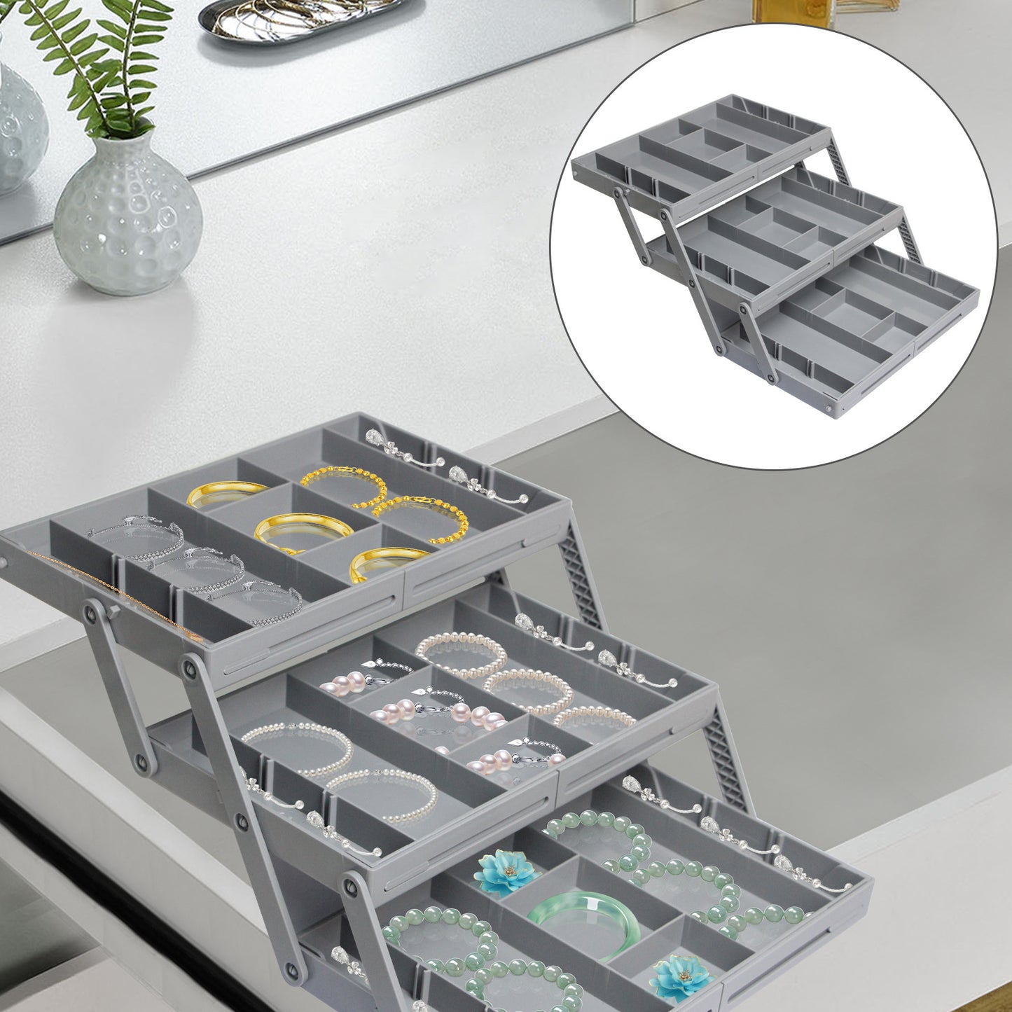 Multi-Layer Smart Drawer Organizer – 3-Tier Expandable Storage Box | Adjustable Dividers | For Kitchen, Bathroom, Makeup & Office Supplies
