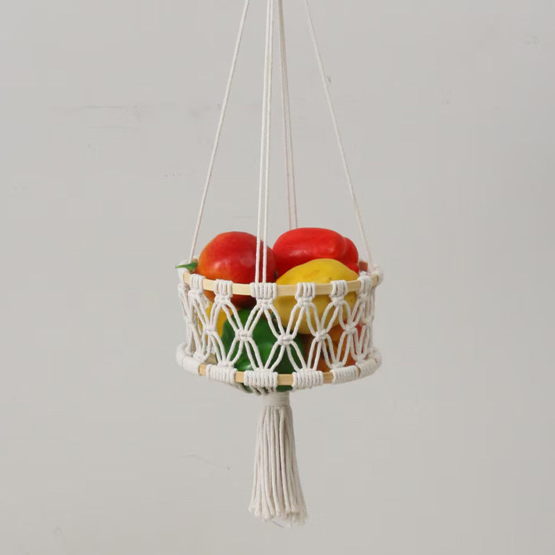 Three-Tier Hanging Fruit Basket – Bohemian Style Kitchen Storage Hanging Basket